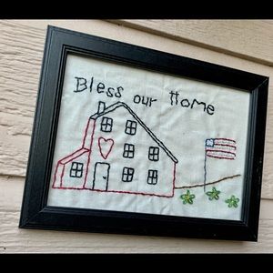Farmhouse “Bless Our Home” Embroidery Wall Hanging